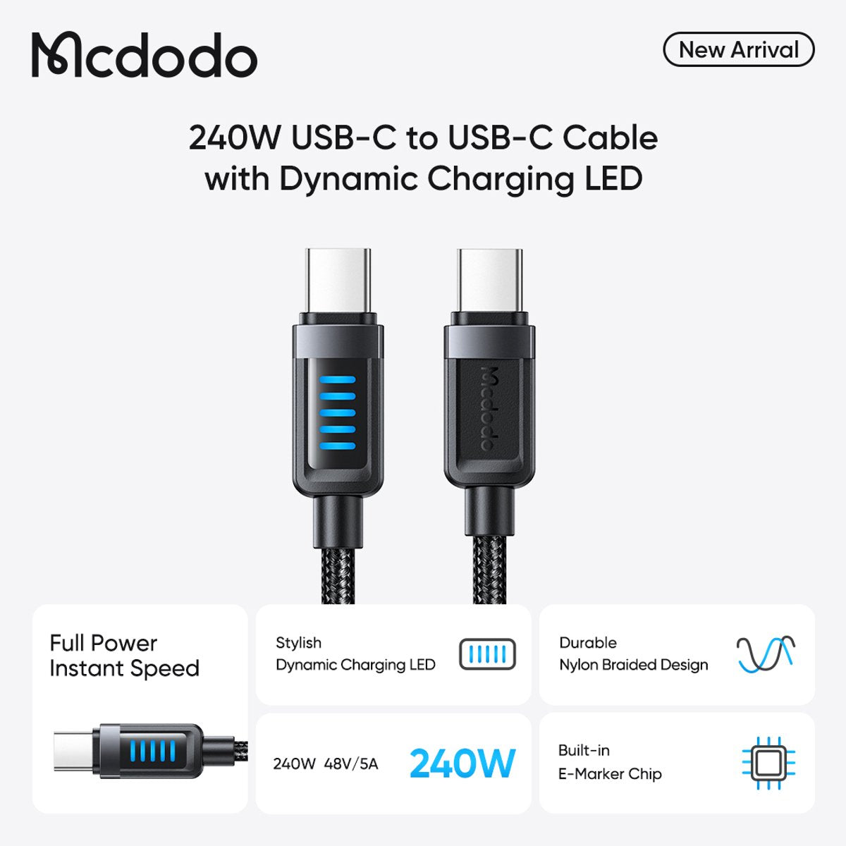 240W USB C naar USB C Kabel met Oplaadindicator - 1.2M