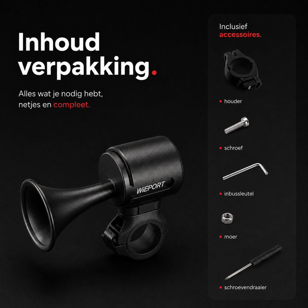 Wieport Elektrische Fietshoorn - 120dB Oplaadbaar - Universele Montage - Zwart