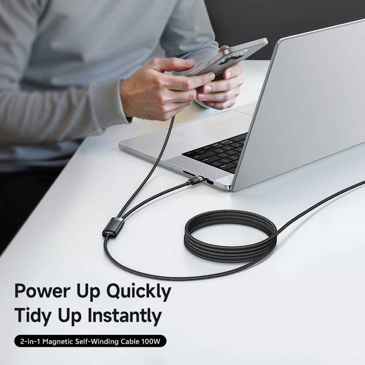 2in1 Magnetisch USB C naar USB C Kabel - Snellader 100W - 1.5 Meter