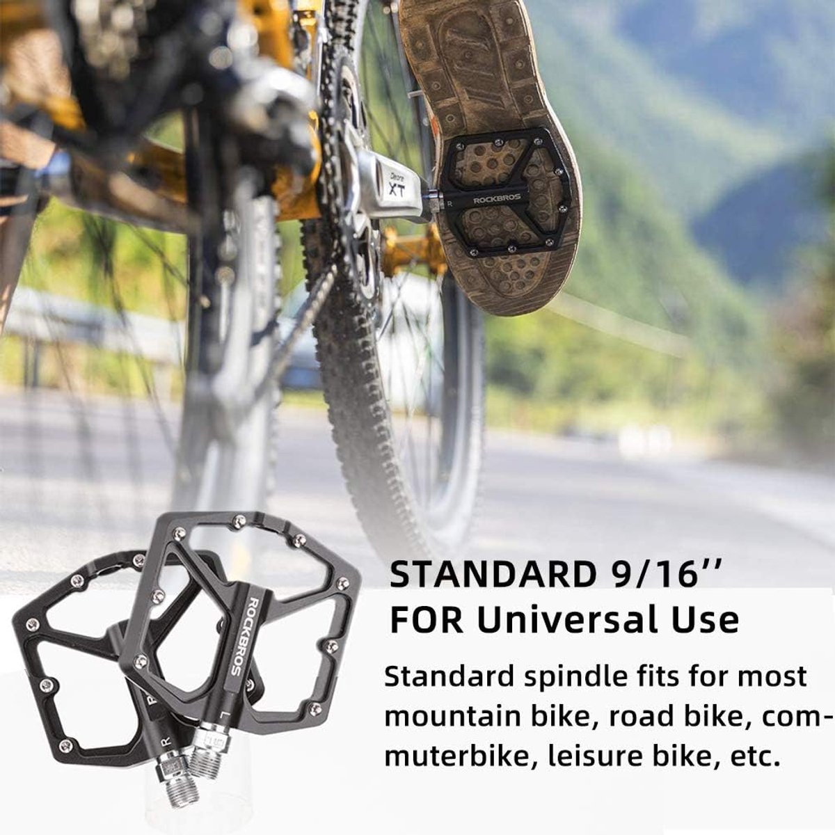 ROCKBROS Fietspedalen 9/16" - Aluminium Antislip, Ultralicht - Zwart