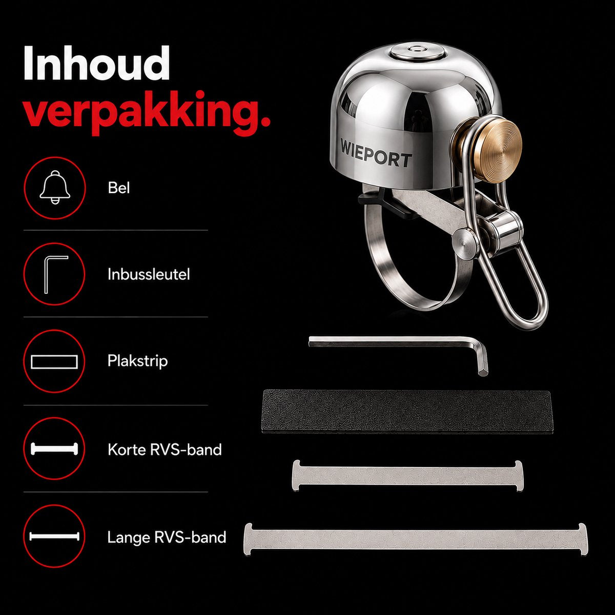 Wieport Fietsbel Vintage / Classic – Aluminium & RVS – Universele Montage 22-32 mm – Zilver