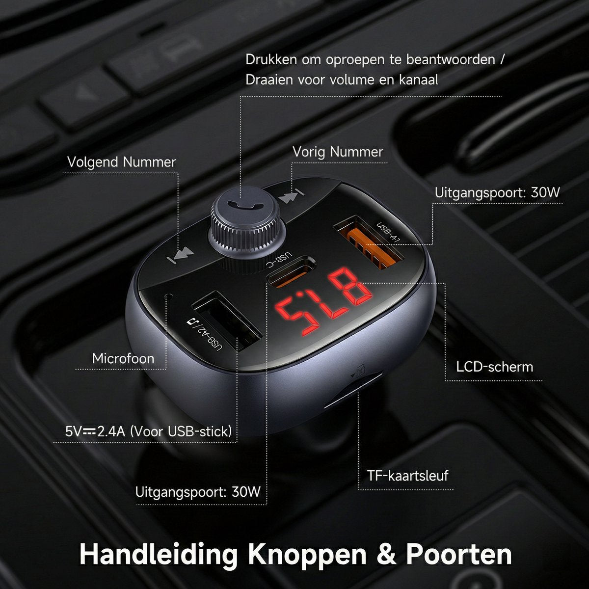 Car FM Transmitter - Micro SD - 72W Fast Charger