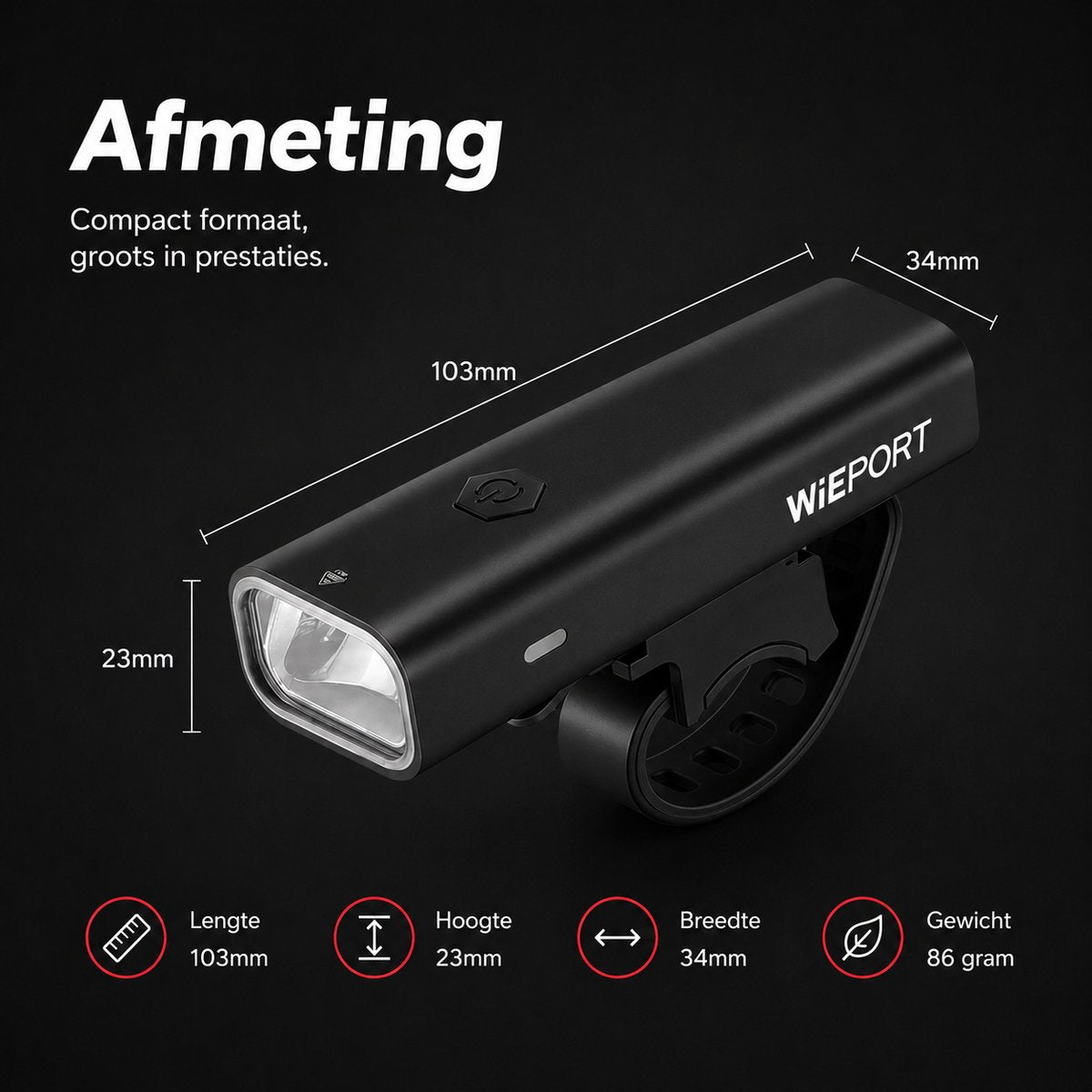Wieport Bike Front Light - Rechargeable LED Bike Lamp 800 Lumen - Adjustable & Universal - Black