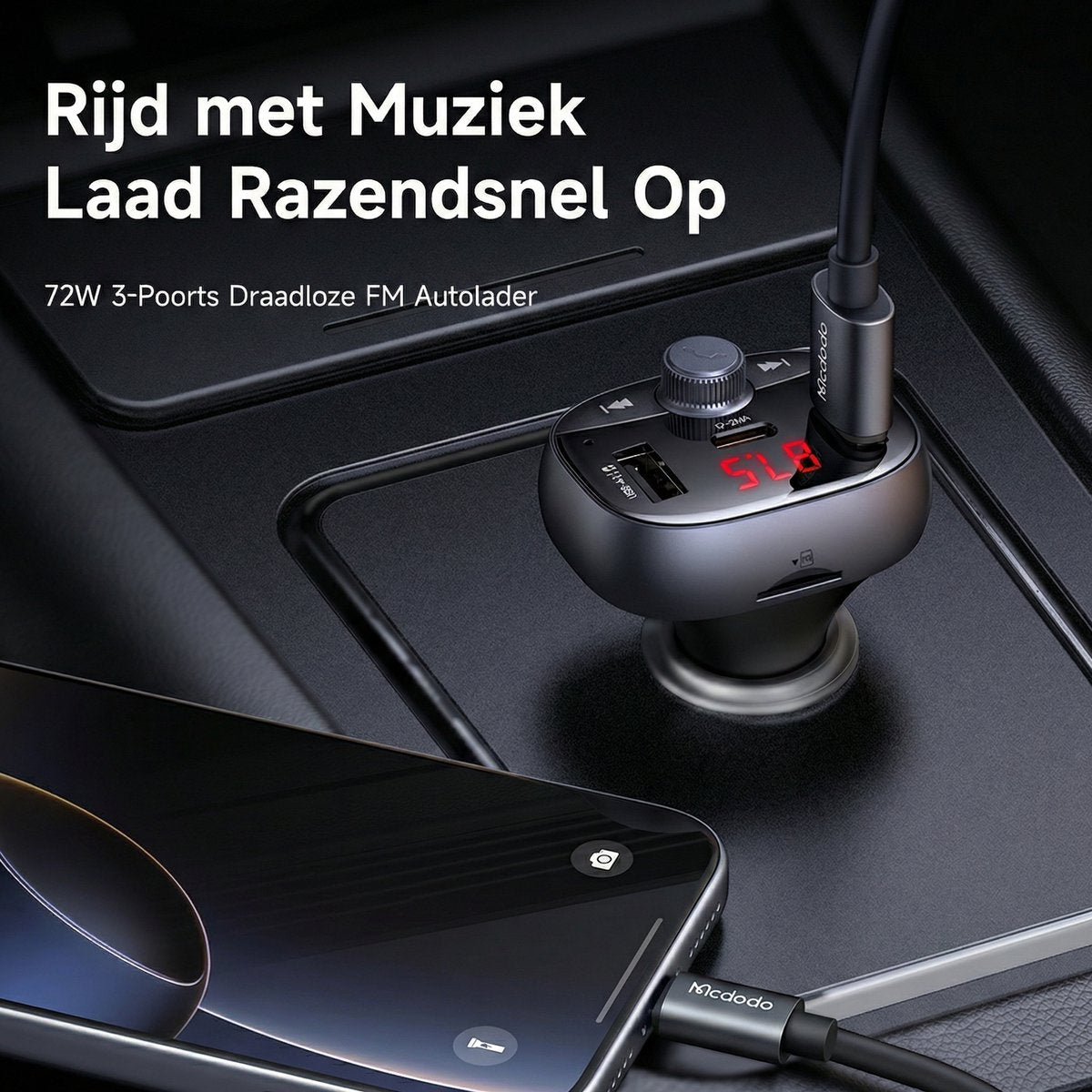 Car FM Transmitter - Micro SD - 72W Fast Charger