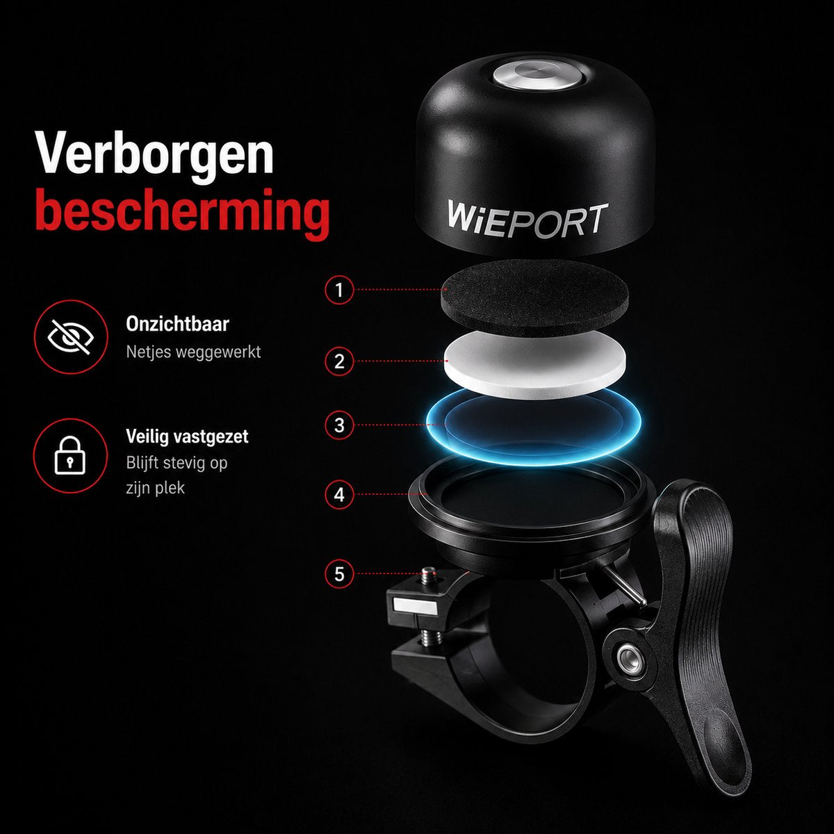 Wieport Fietsbel met AirTag Houder - Universeel en Waterdicht - Zwart
