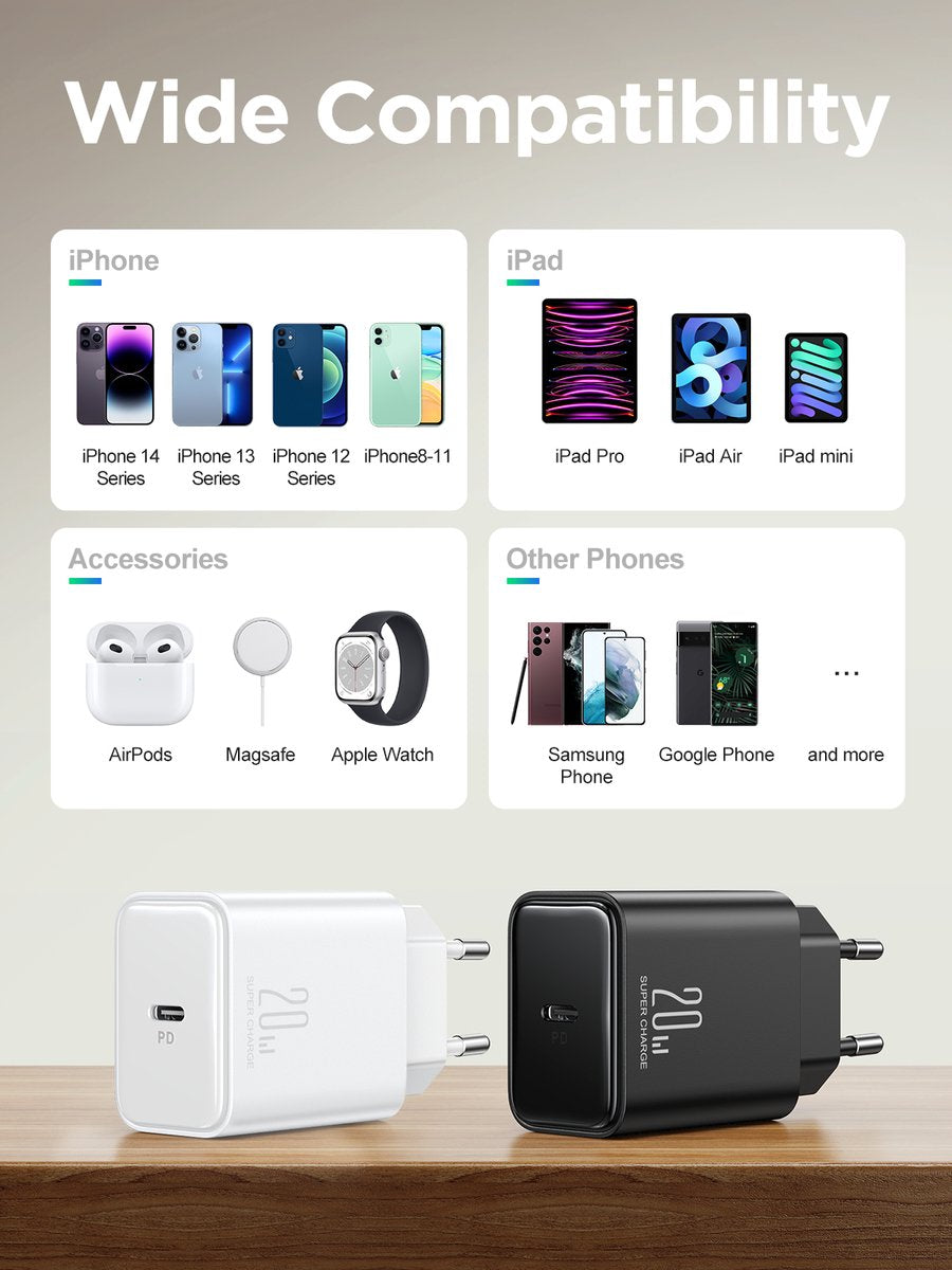 20W Oplader met 1 Meter USBC Kabel - Snelader