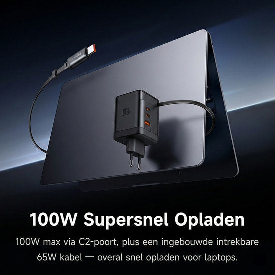 3in1 100W Fast Charger with Retractable USB C Cable