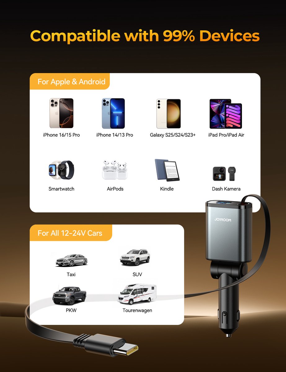 3in1 Car Charger 30W with UBC C Cable