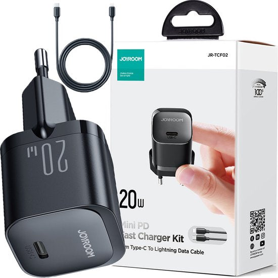 Joyroom USB C Oplader met 1 Meter Lightning Kabel - Zwart