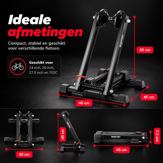 Wieport Opvouwbare Fietsstandaard tot 27.5 inch - Voor Racefiets, MTB & Stadsfiets