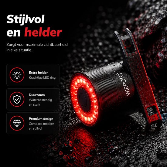 Wieport Fahrradbeleuchtung Set - Wiederaufladbare 800 Lumen Vorderlampe & Intelligentes Rücklicht mit Bremsensor