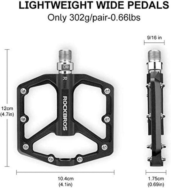 ROCKBROS Fietspedalen 9/16" - Aluminium Antislip, Ultralicht - Zwart