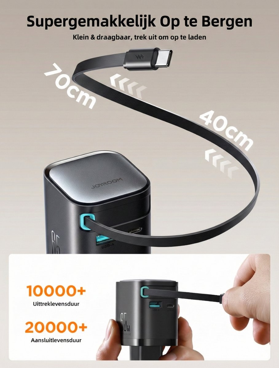 3-in-1 65W fast charger + 70cm USB-C cable