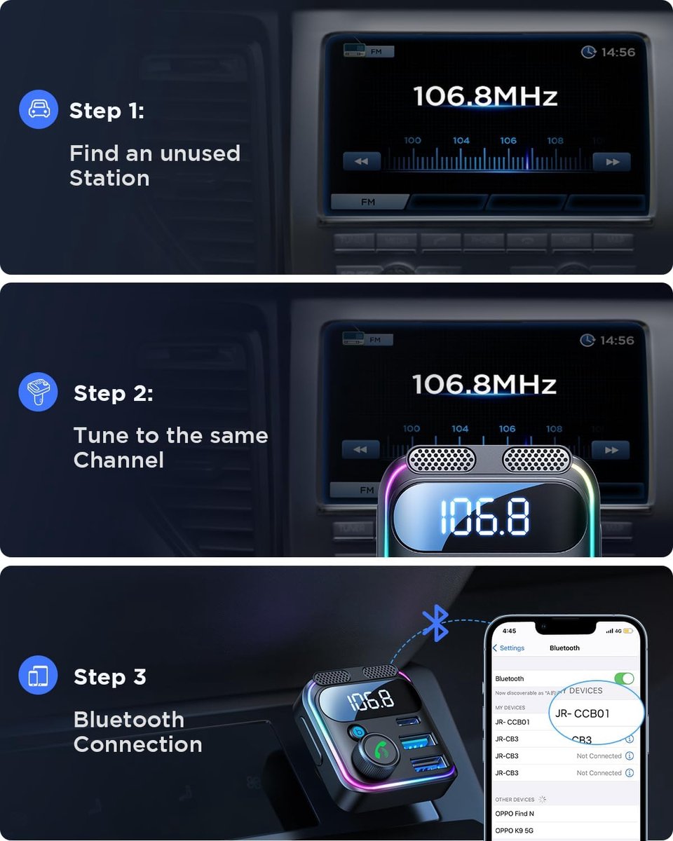 Car FM Transmitter - Bluetooth - 81W Fast Charger
