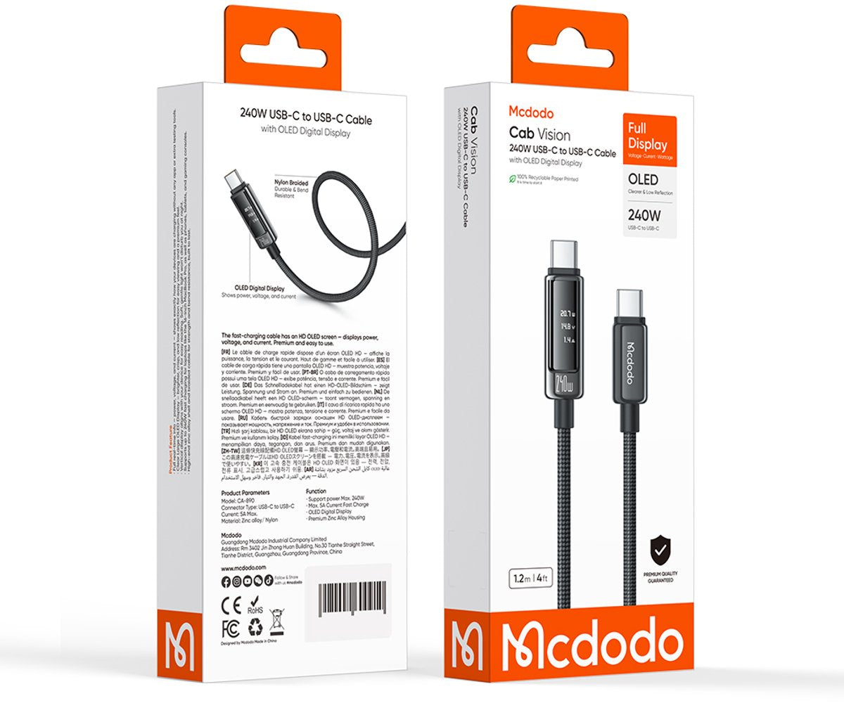 Cable USB-C to USB-C 240W with OLED Display - 1.2M