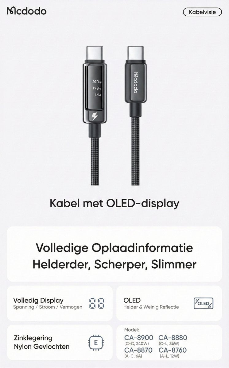 Cable USB-C to USB-C 240W with OLED Display - 1.2M
