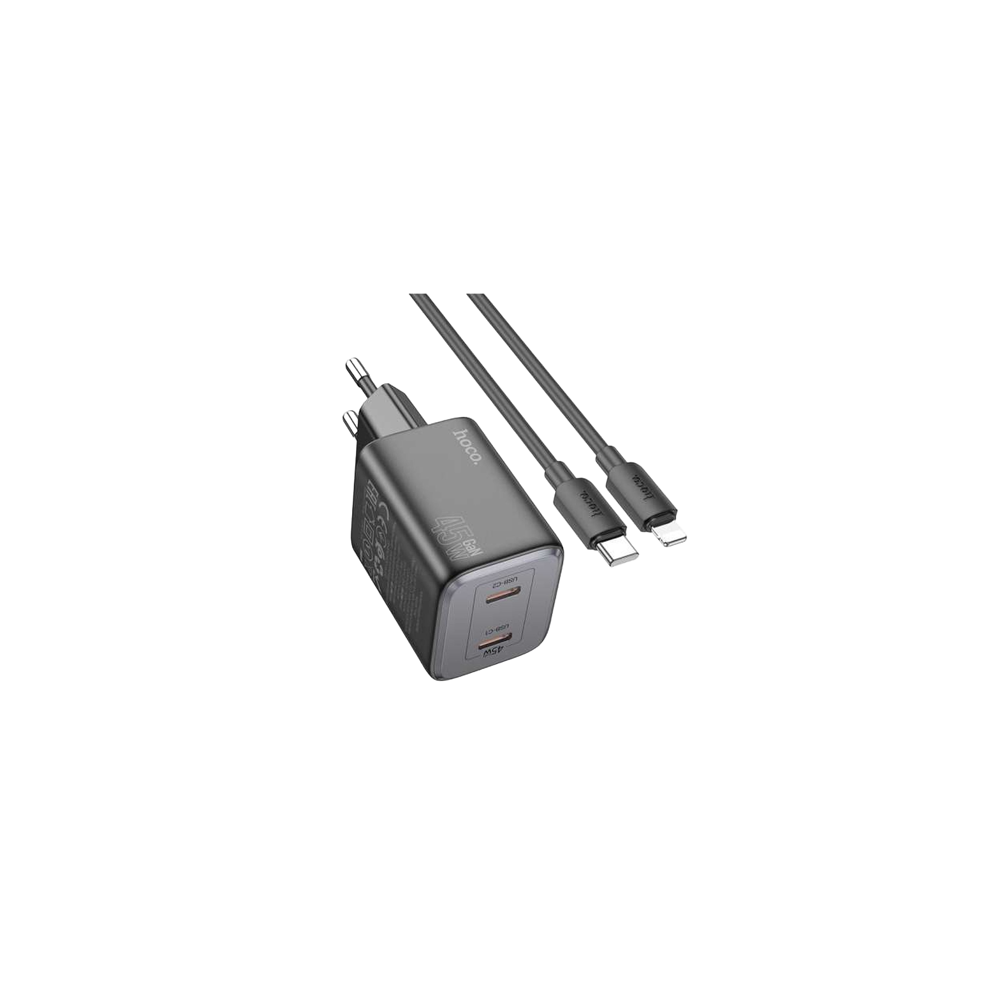 45W fast charger - 2-in-1 Charger with USB-C to lightning cable