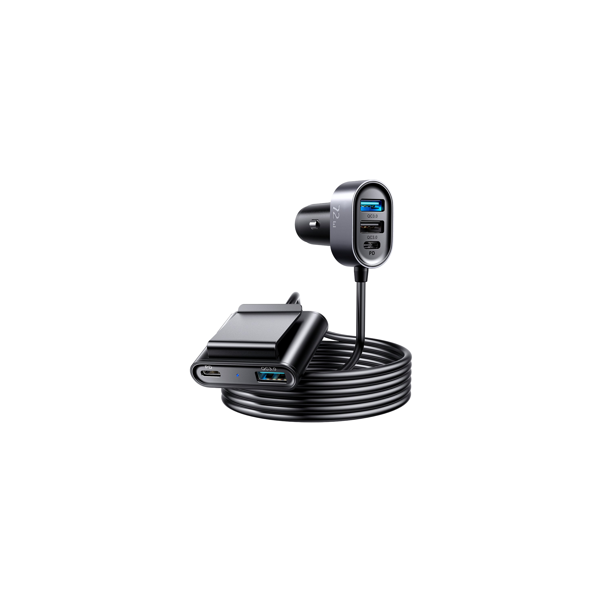 72W Car Charger with USB-A and USB-C ports