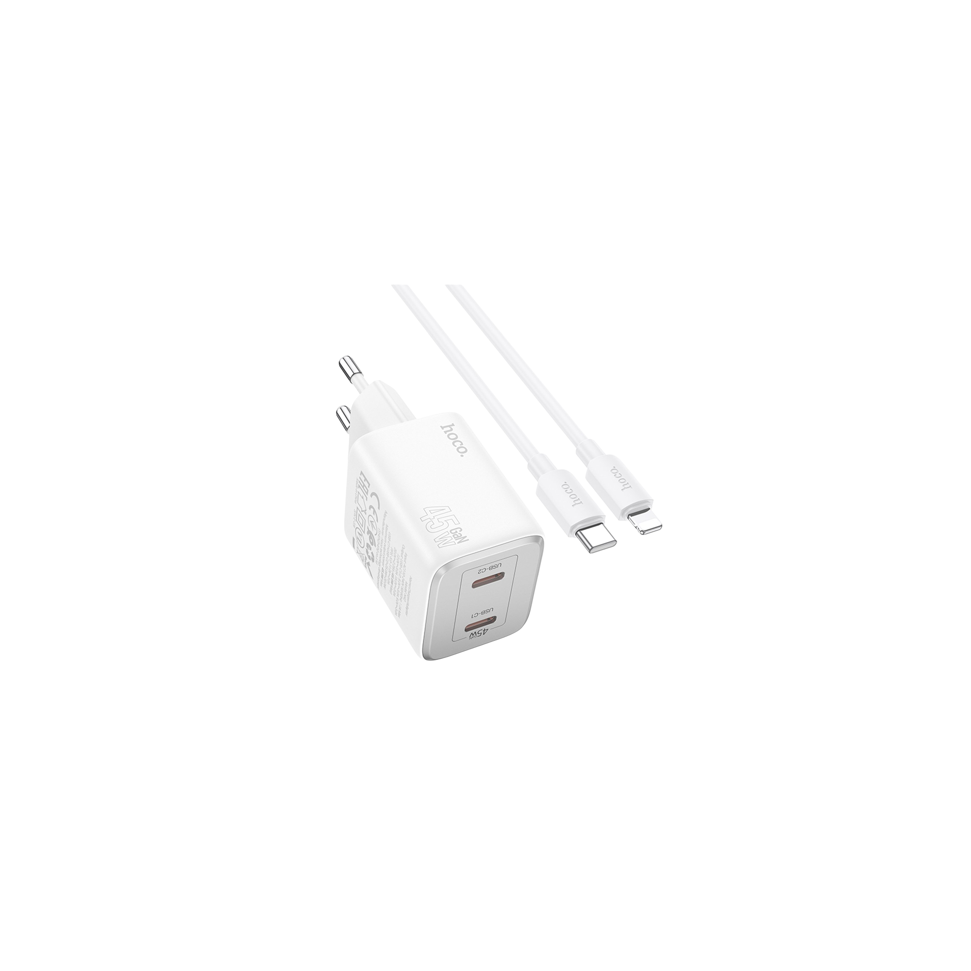 45W fast charger - 2-in-1 Charger with USB-C to lightning cable