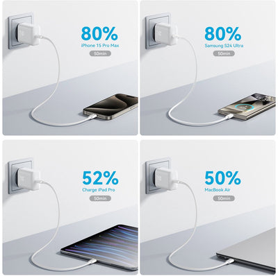 30W fast charger with 1M USB-C cable - White