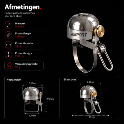 Wieport Fietsbel Vintage / Classic – Aluminium & RVS – Universele Montage 22-32 mm – Zilver