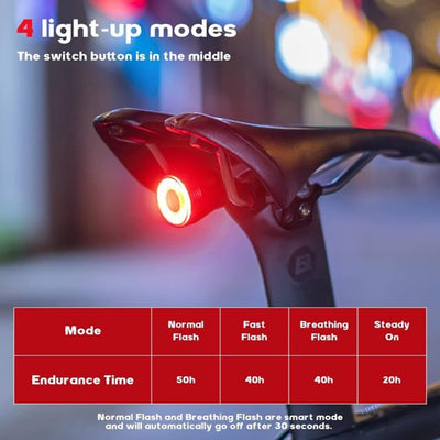 Smart Bike Tail Light with Brake Sensor - 120 lumen - Rechargeable - IPX5 Water Resistant
