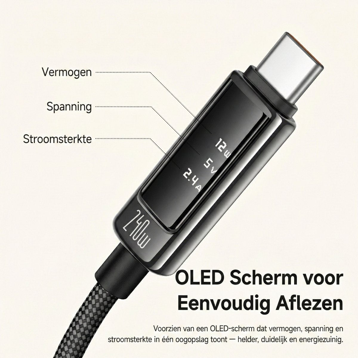 Cable USB-C to USB-C 240W with OLED Display - 1.2M