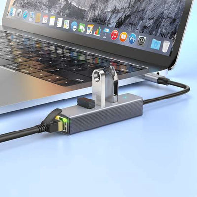 USB-C zu RJ45 Ethernet Hub - Mit 3x USB-Anschlüssen