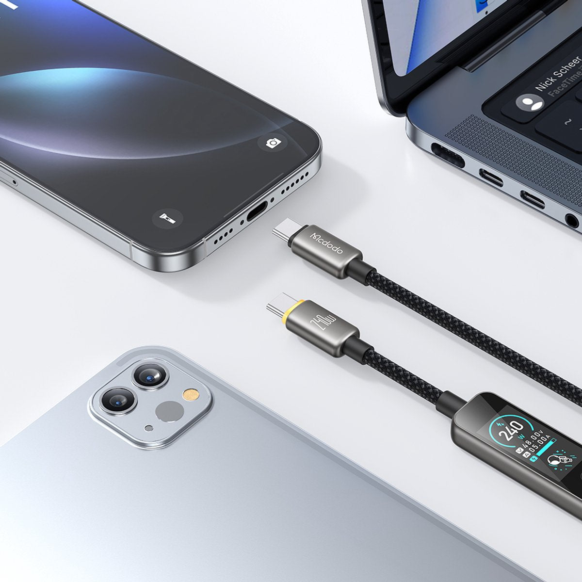 240W Snellader USB C naar USB C Kabel - 1.2 Meter - OLED Display