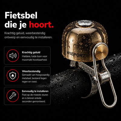 Wieport Vintage Fietsbel – Aluminium & RVS – Universele Montage 22-32 mm – Goud