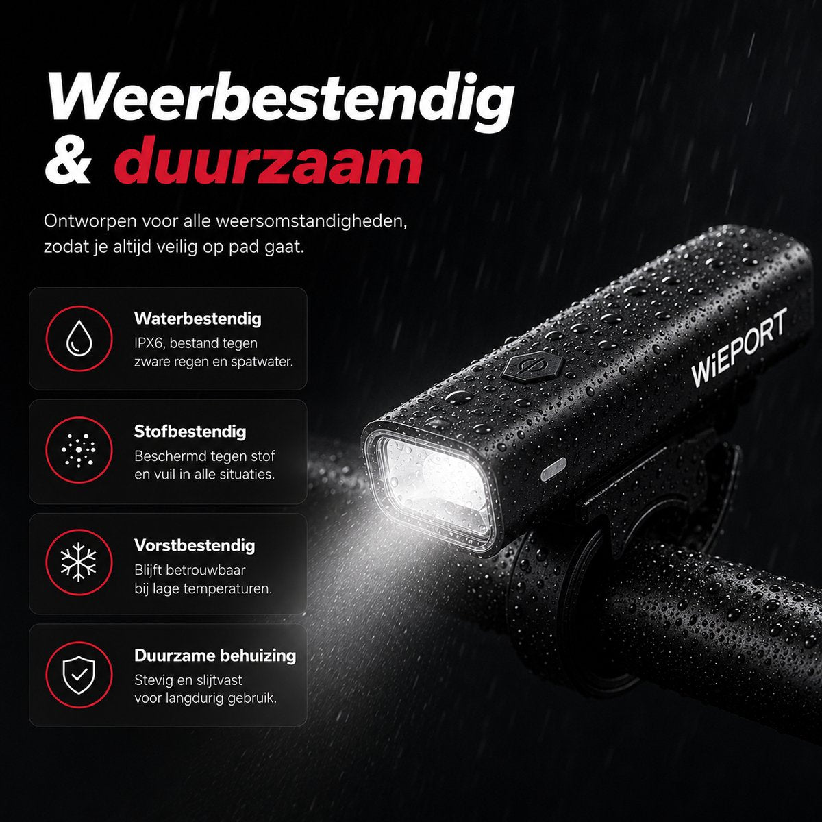 Wieport Bike Front Light - Rechargeable LED Bike Lamp 800 Lumen - Adjustable & Universal - Black