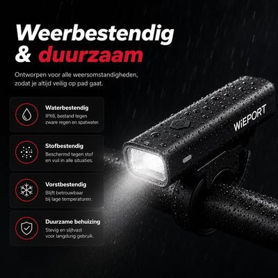Wieport Bike Front Light - Rechargeable LED Bike Lamp 800 Lumen - Adjustable & Universal - Black