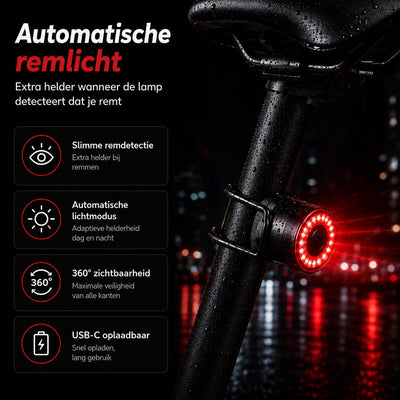 Wieport Bike Rear Light with Brake Sensor - USB C Rechargeable - Black