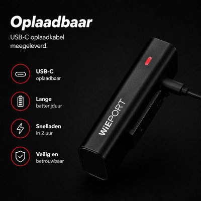 Wieport Bike Front Light - Rechargeable LED Bike Lamp 800 Lumen - Adjustable & Universal - Black