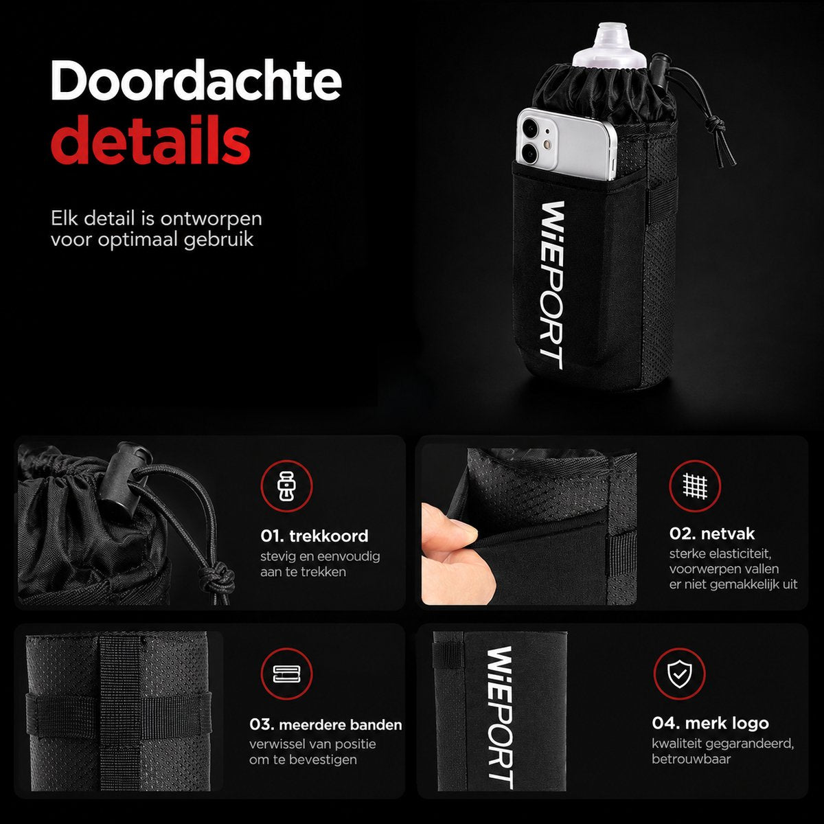 Wieport Bike Bottle Holder Handlebar - Universal with Velcro