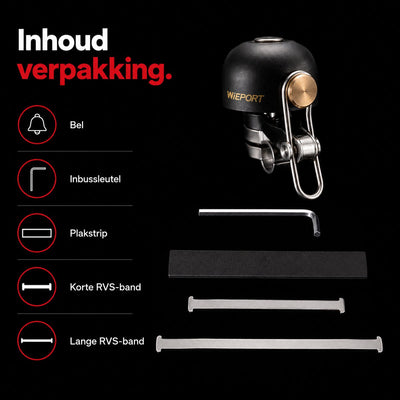 Wieport Vintage Fietsbel - Aluminium & RVS - Universele Montage 22-32 mm - Zwart
