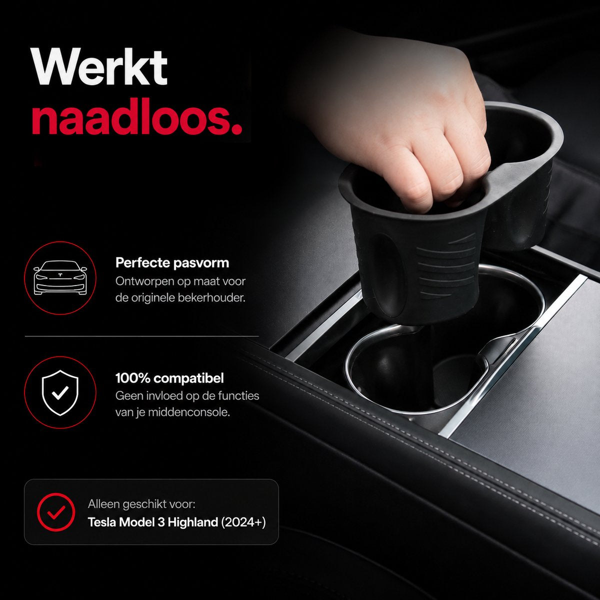 Wieport Silikon Becherhalter für Tesla Model 3 2024+ - Waschbar - Schwarz
