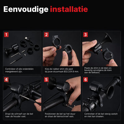 Wieport Elektrische Fietshoorn - 120dB Oplaadbaar - Universele Montage - Zwart