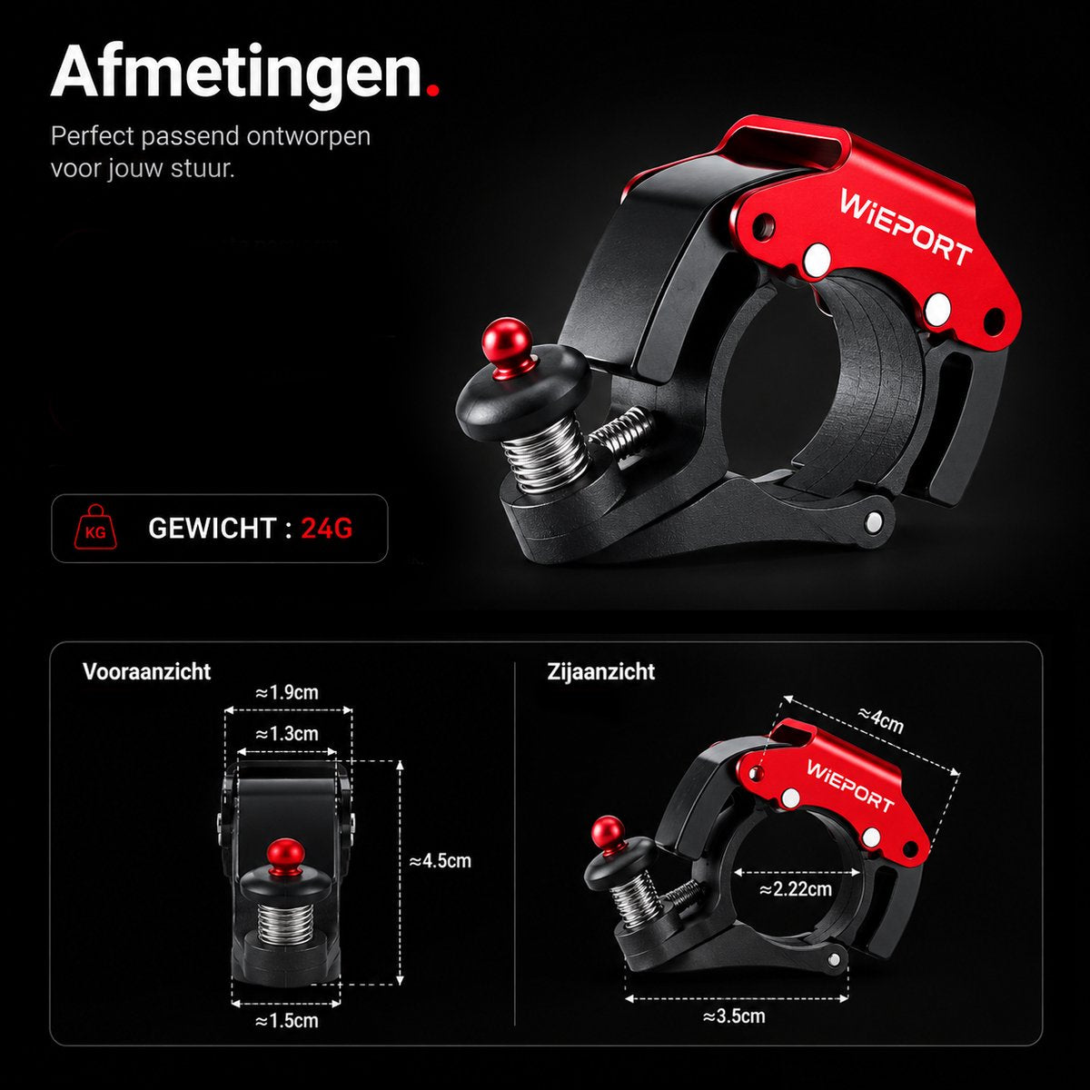 Wieport Compact Bicycle Bell - Powerful Sound - Stainless Steel Aluminum - Universal Mounting - Red