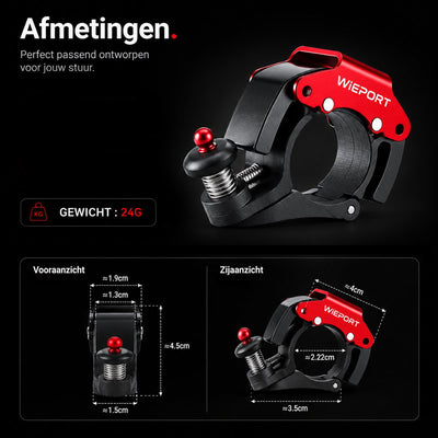 Wieport Compact Bicycle Bell - Powerful Sound - Stainless Steel Aluminum - Universal Mounting - Red