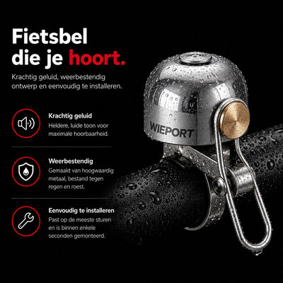 Wieport Fietsbel Vintage / Classic – Aluminium & RVS – Universele Montage 22-32 mm – Zilver