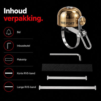 Wieport Vintage Fietsbel – Aluminium & RVS – Universele Montage 22-32 mm – Goud
