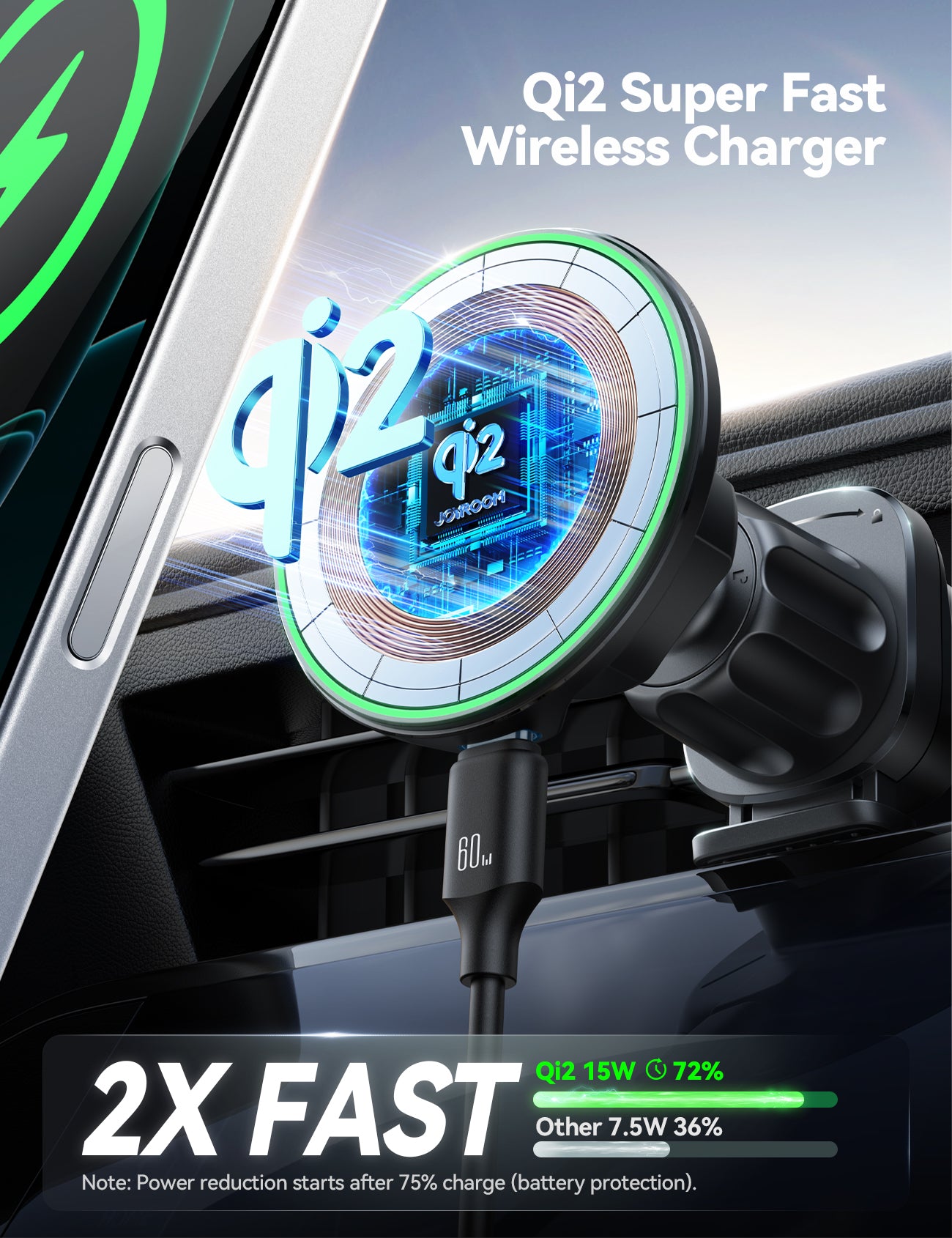 Car Phone Holder - Air vent - Magsafe - Wireless charging - With 60W Cable