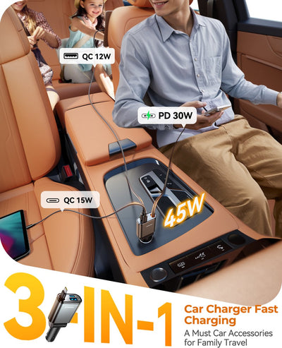 3in1 Car Charger 30W with UBC C Cable