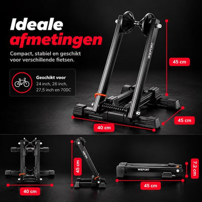 Wieport Opvouwbare Fietsstandaard tot 27.5 inch - Voor Racefiets, MTB & Stadsfiets