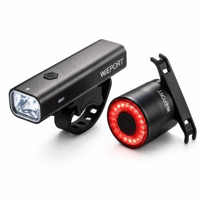 Wieport Fahrradbeleuchtung Set - Wiederaufladbare 800 Lumen Vorderlampe & Intelligentes Rücklicht mit Bremsensor