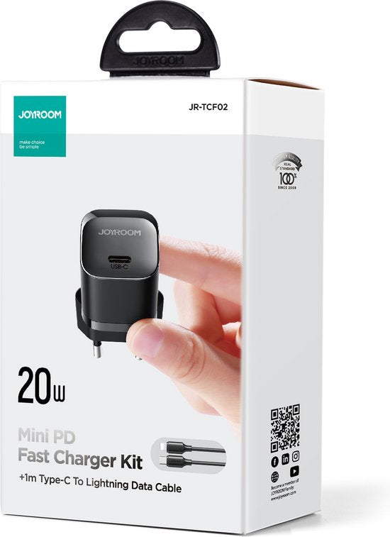 Joyroom USB C Oplader met 1 Meter Lightning Kabel - Zwart