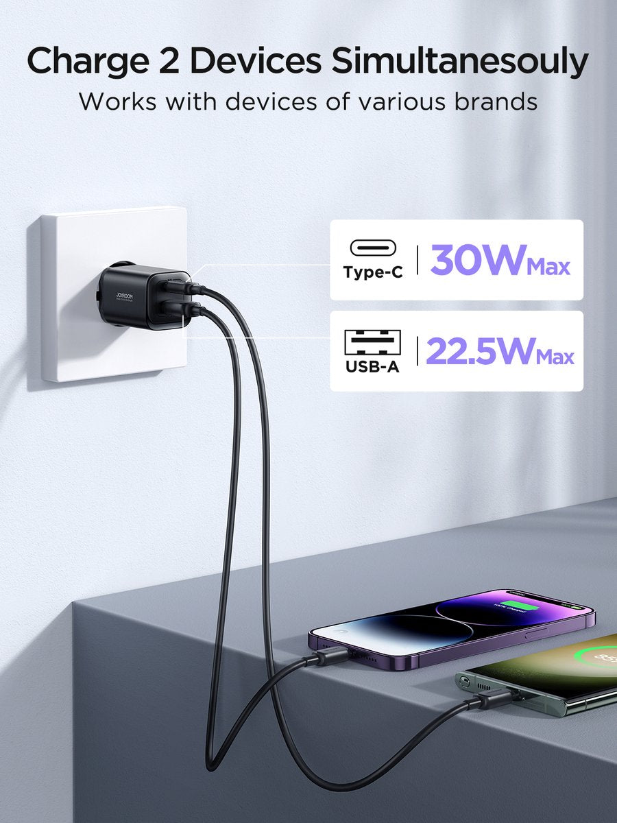 2-in-1 USB-C & USB-A 30W fast charger