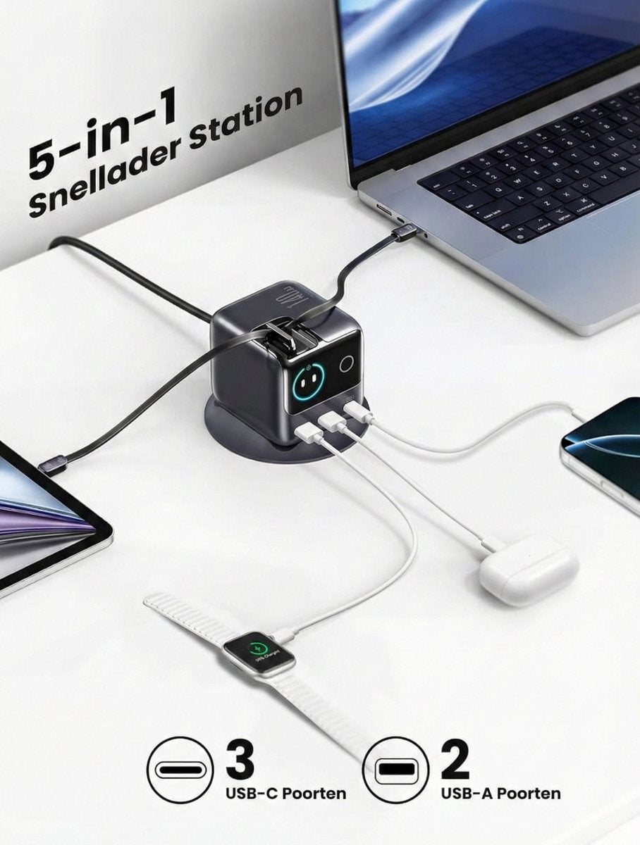 5-in-1 fast charging station 140W with 0.8M USB-C cable