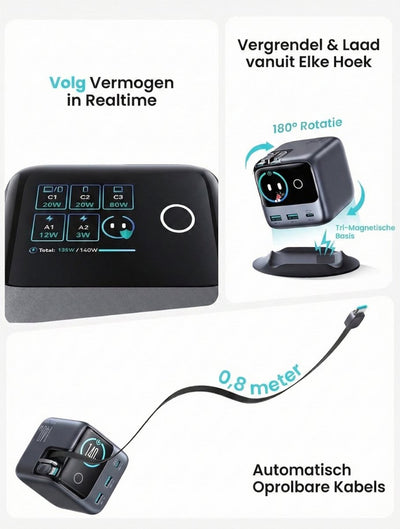 5-in-1 snellaadstation 140W met 0,8M USB-C-kabel